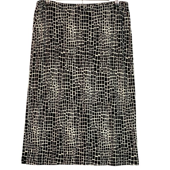 Vintage 90s Michael Kors Black & White Geometric Print Knee-Length Skirt Size 12 - Picture 2 of 6